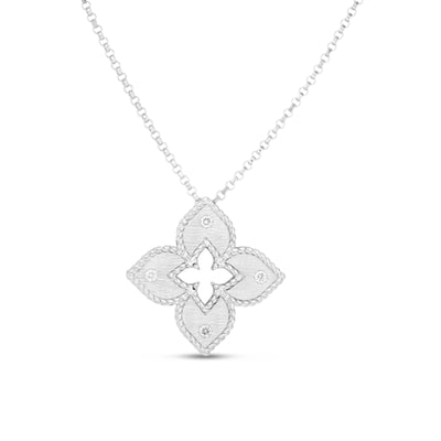 18" Petite Venetian Princess Statin & Diamond Accent Flower Necklace in 18K White Gold