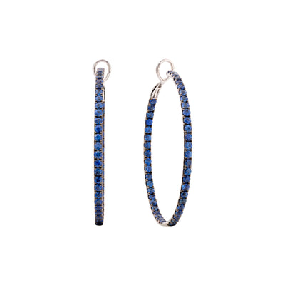 Hoop Earring with 96 Blue Sapphires in 18K White Gold