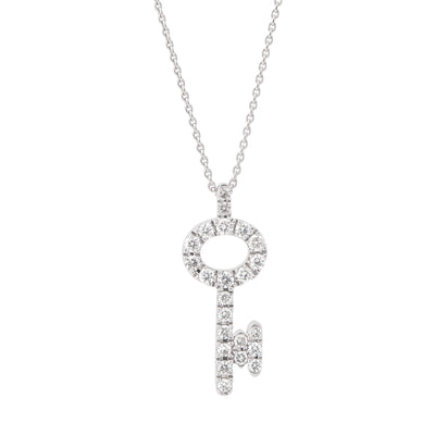 14K White Gold Diamond Key Necklace