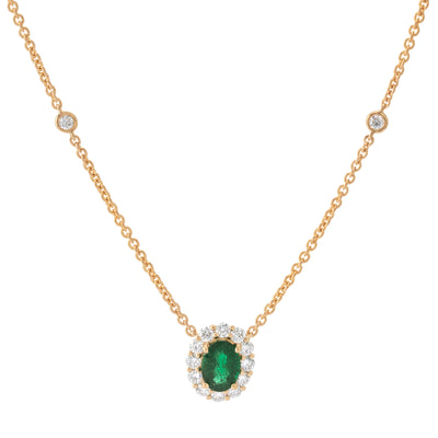 14K Yellow Gold Emerald and Diamond Necklace