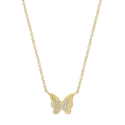 Pavé Diamond Butterfly Necklace in 14K Yellow Gold