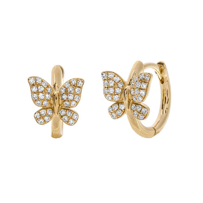 Diamond Butterfly Hoop Earrings in 14K Yellow Gold