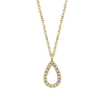 14K Yellow Gold Open Diamond Tear Drop Necklace