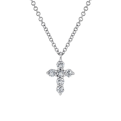 6 Round Diamond Cross Pendant in 14K White Gold