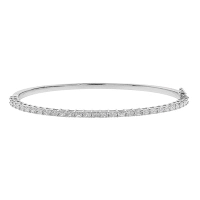 18K White Gold Emerald Cut Diamond Bangle Bracelet