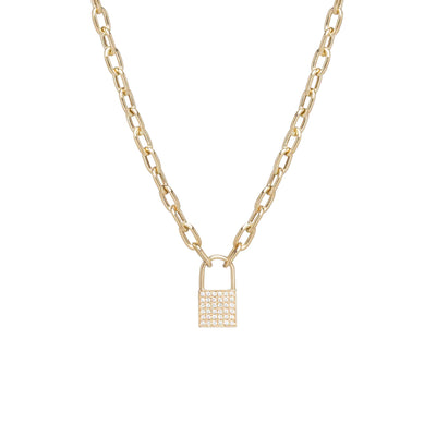 18" Small Diamond Padlock Necklace in 14K Yellow Gold