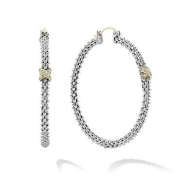 LARGE X DIAMOND CAVIAR HOOP EARRINGS
