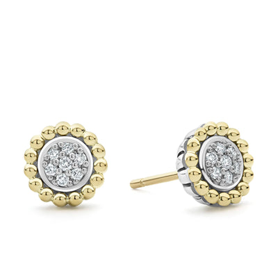 Silver and 18K Yellow Gold Diamond Stud Earrings