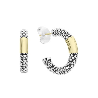 Sterling Silver and 18K Yellow Gold Caviar Station Hoop Earrings