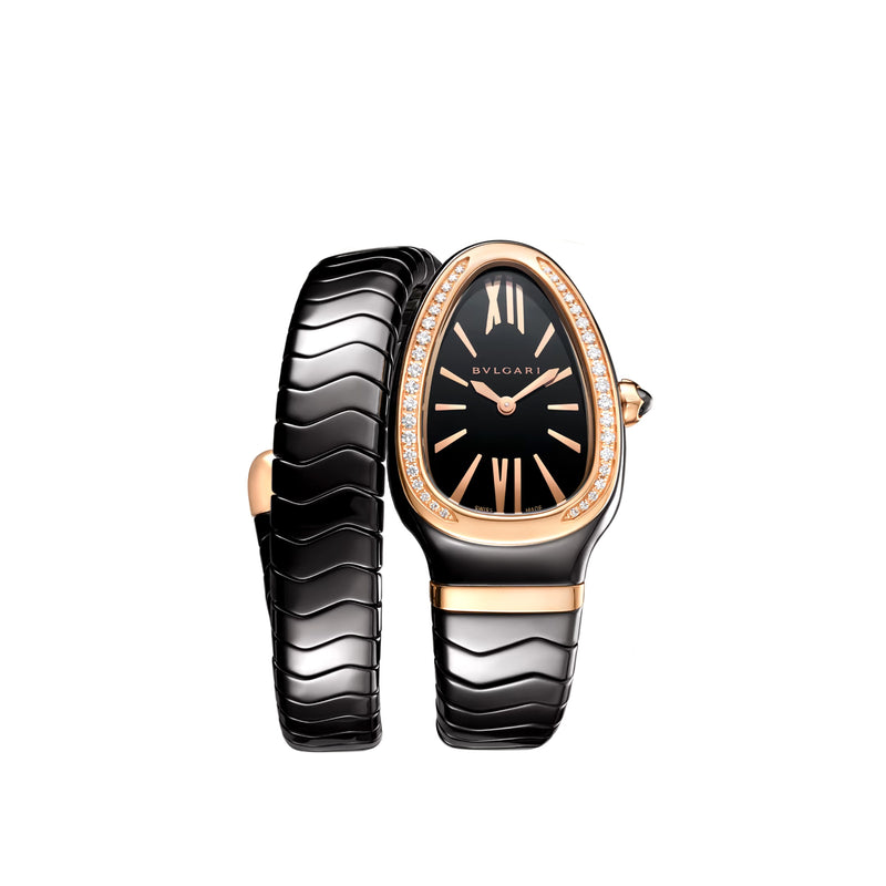 Serpenti Spiga 35mm Ceramic and Rose Gold Diamond Ladies Watch