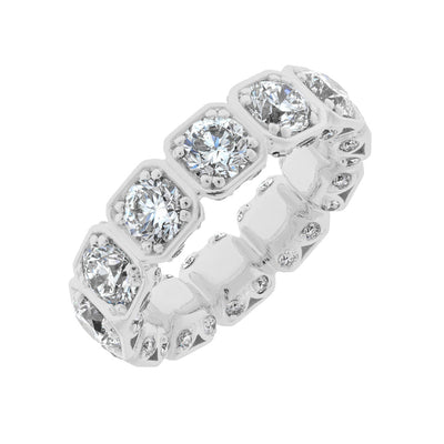 Bezel-Set Diamond Band in 14K White Gold, 5.37cttw