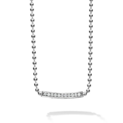 Sterling Silver Diamond Caviar Bar Necklace