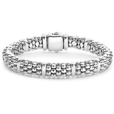Sterling Silver Caviar Beaded Station Bracelet