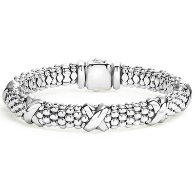Sterling Silver X Station Caviar Beaded Bracelet