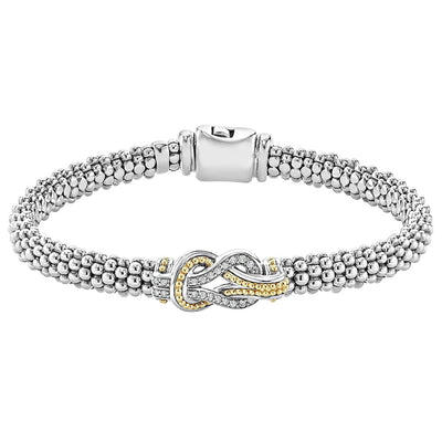 Silver and 18K Yellow Gold Diamond Caviar Knot Bracelet