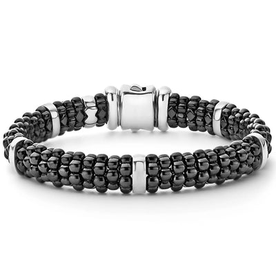 Sterling Silver and Black Ceramic Caviar Station Bracelet