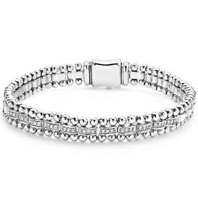 Sterling Silver Caviar Diamond Link Bracelet