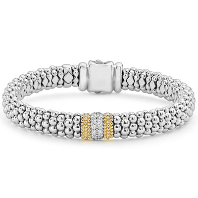Sterling Silver Caviar Diamond Station Bracelet