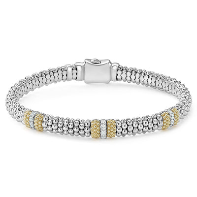 Silver and 18K Yellow Gold Diamond Caviar Station Bracelet