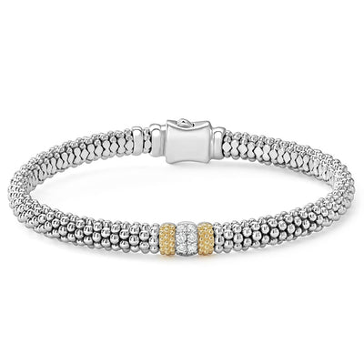 Sterling Silver Caviar Beaded Diamond Bracelet