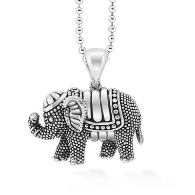 SILVER CAVIAR ELEPHANT PENDANT NECKLACE