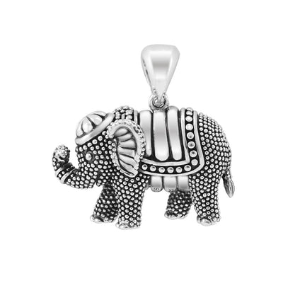 Sterling Silver Caviar Beaded Elephant Pendant Necklace