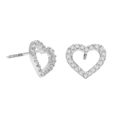 Diamond-Lined Open Heart Earrings in 14K White Gold