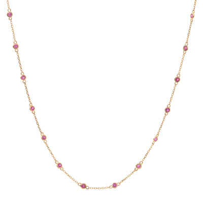 Stationed Bezel Ruby Necklace in 14K Yellow Gold