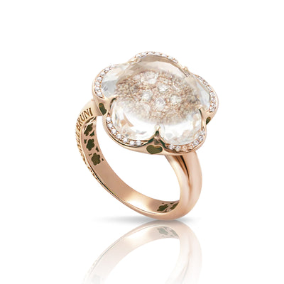 Rock Crystal and Diamond Flower Ring in 18K Rose Gold