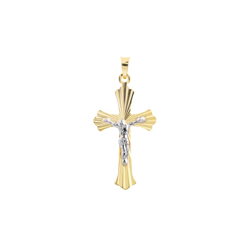 Fluted Crucifix Pendant in 14K White and Yellow Gold