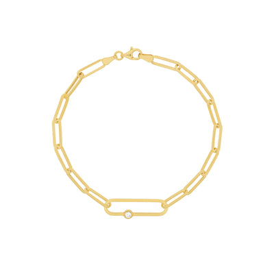 Diamond Accent Paperclip Chain Bracelet in 14K Yellow Gold