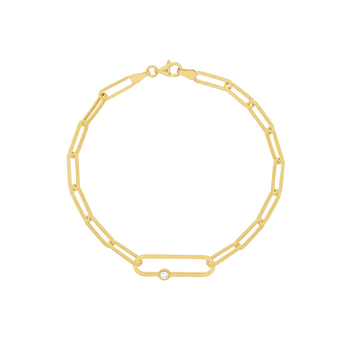 Diamond Accent Paperclip Chain Bracelet in 14K Yellow Gold
