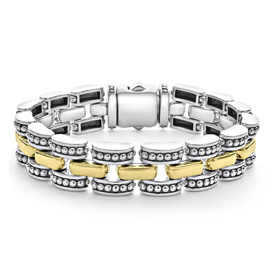 STERLING SILVER AND 18 KARAT GOLD SMOOTH AND CAVIAR LINK BRACELET