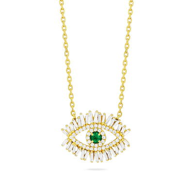 18K Yellow Gold Emerald and Diamond Eye Necklace