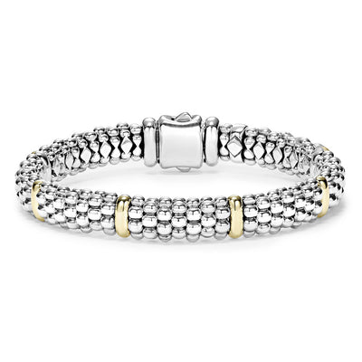 Sterling Silver and 18K Yellow Gold Caviar Station Bracelet