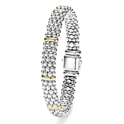 Sterling Silver and 18K Yellow Gold Caviar Station Bracelet