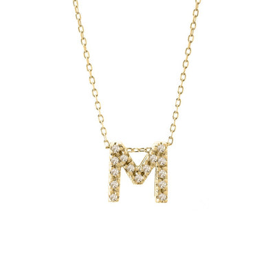 Pavé Diamond Initial "M" Necklace in 14K Yellow Gold, 0.05cttw