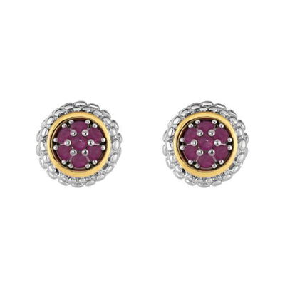 14K Yellow Gold Sterling Silver 18K Yellow Gold Ruby Earring