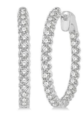 Pavé Diamond Hoop Earrings in 14K White Gold, 2.00cttw