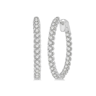 Pavé Diamond Hoop Earrings in 14K White Gold, 2.00cttw