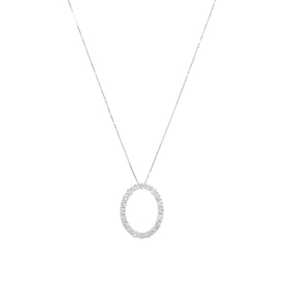 14K White Gold Diamond Oval Necklace