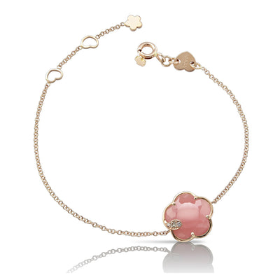 Pink Chalcedony and Diamond Flower Bracelet in 18K Rose Gold