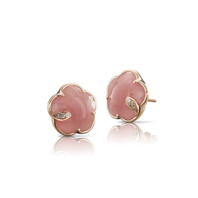 18K Rose Gold Chaldedony and Diamond  Earrings