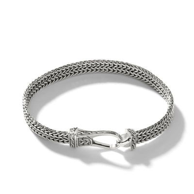 7.5" Hook Clasp Woven Chain Bracelet in Sterling Silver