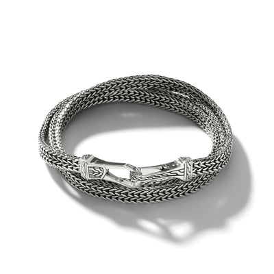 Woven Chain Triple Wrap Bracelet with Hook Clasp in Black Rhodium Sterling Silver
