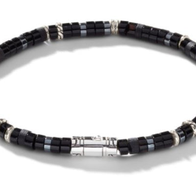 John Hardy Heishi Sterling Silver Onyx and Hematite Bracelet