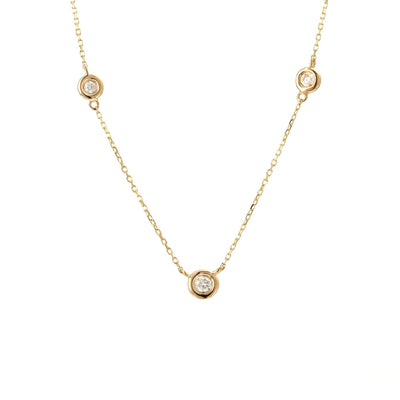 3 Stationed Bezel Set Diamonds 18IN Necklace in 14K Yellow Gold