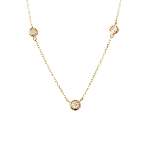 14K Yellow Gold Triple Stationed Bezel Set Diamond Necklace