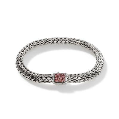 Sterling Silver Classic Chain Reversible Garnet and Sapphire Bracelet