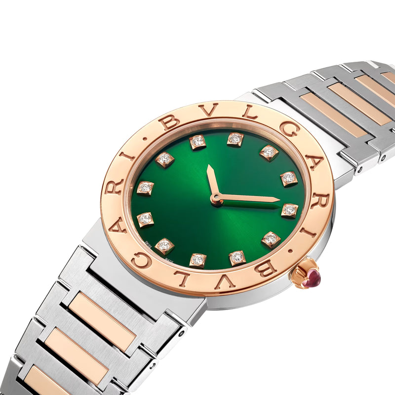 33mm Rose Gold and Stainless Steel Green Dial Ladies Watch display picture 3